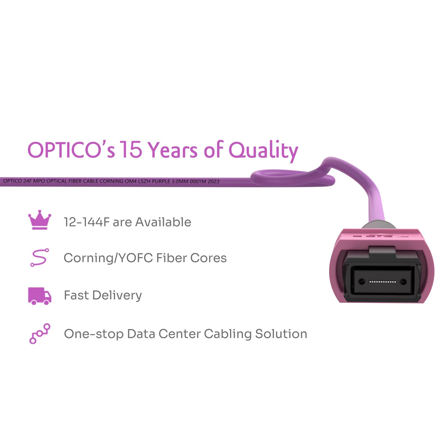 24F 2x12F MTP MPO To 3x8F MTP MPO Fiber Trunk Cable OM4 Purple
