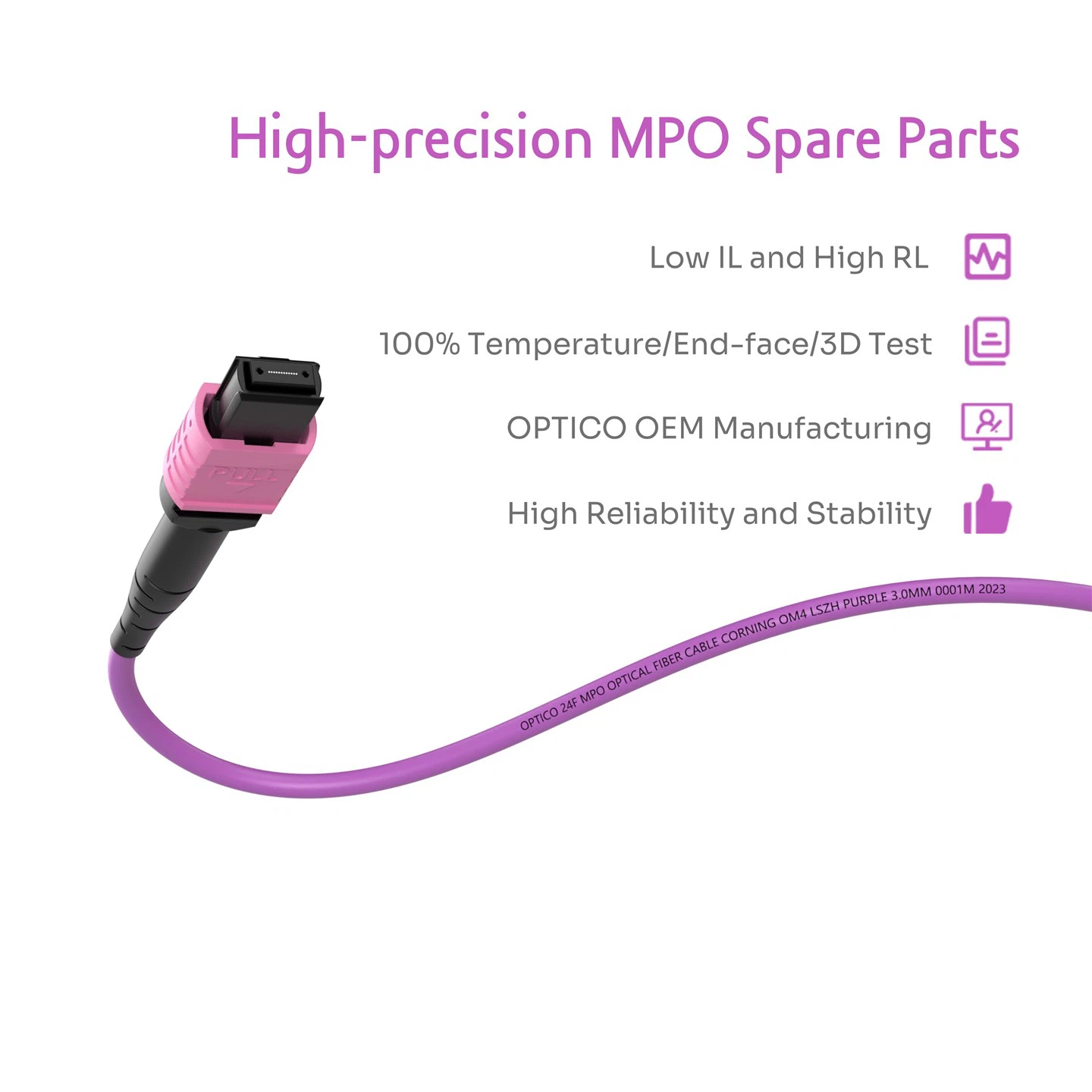 24F 2x12F MTP MPO To 3x8F MTP MPO Fiber Trunk Cable OM4 Purple