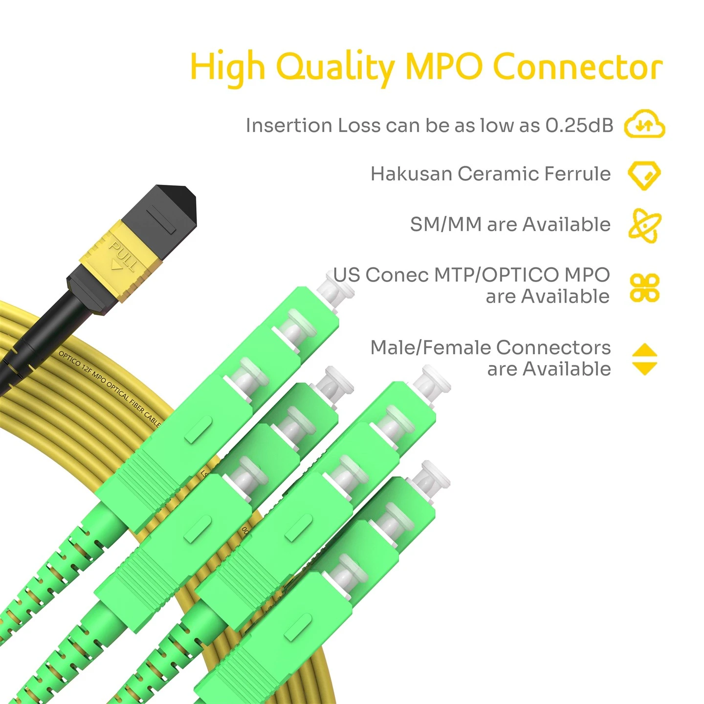 MTP-SC Fiber Optic MPO Patchcord 12 Fibers MTP-SC Fiber Optic MPO Patchcord 12 Fibers